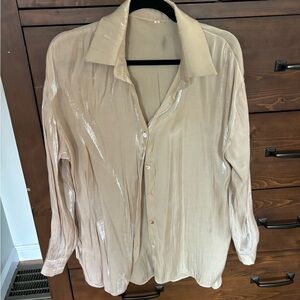 Champagne metallic oversized button up blouse - BUNDLE AND MAKE AN OFFER